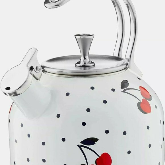 Kate Spade New York Lenox Tea Kettle Cherry Dot White - New In Pink Box - Picture 5 of 9
